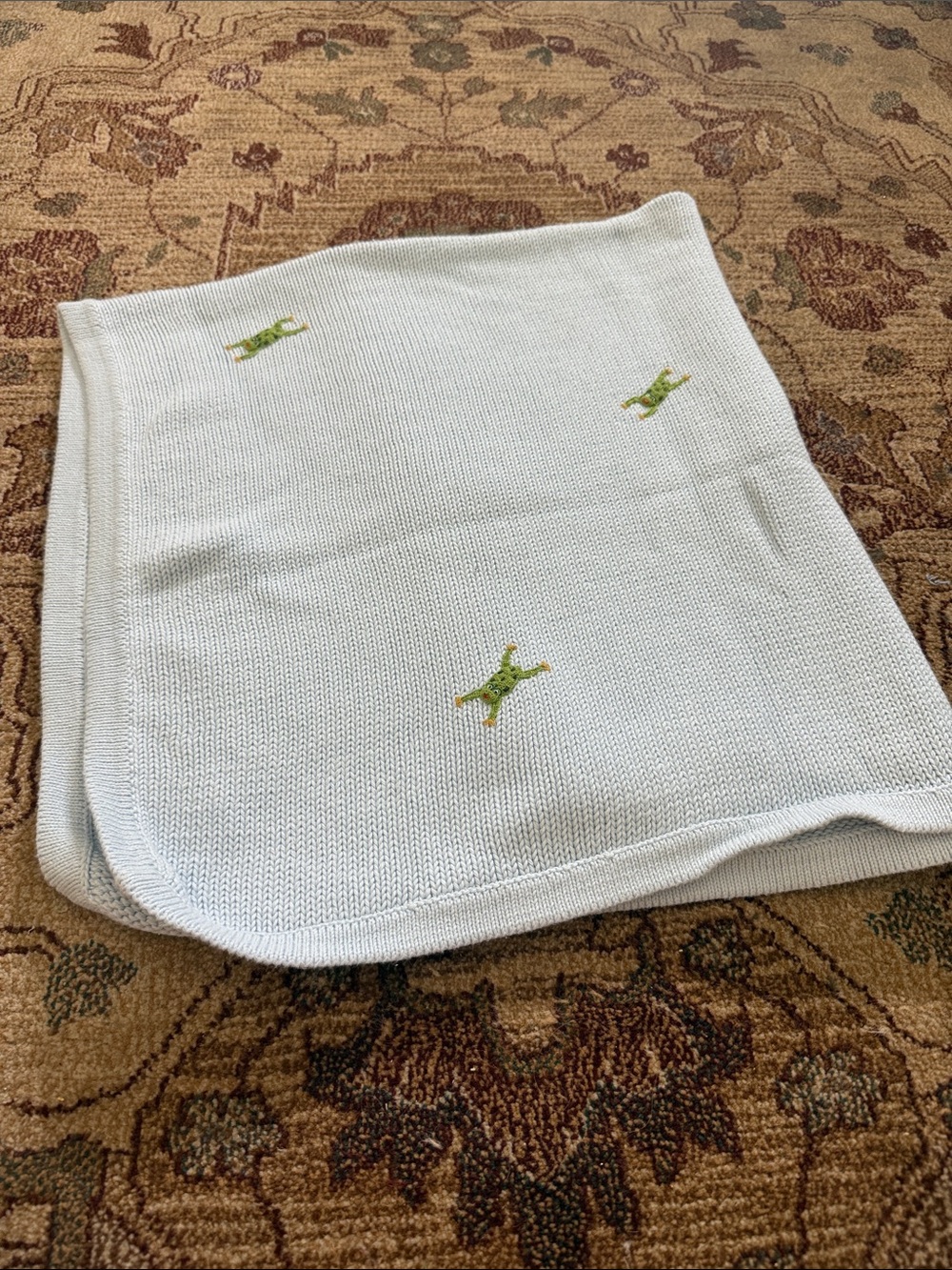 Bella Bliss knit frog baby blanket